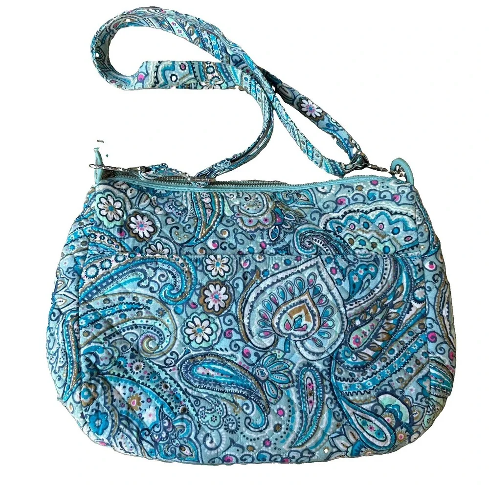 Vera Bradley Carson Shoulder Bag 13x9 Inch Daisy Dot Paisley Blue Pockets Zip